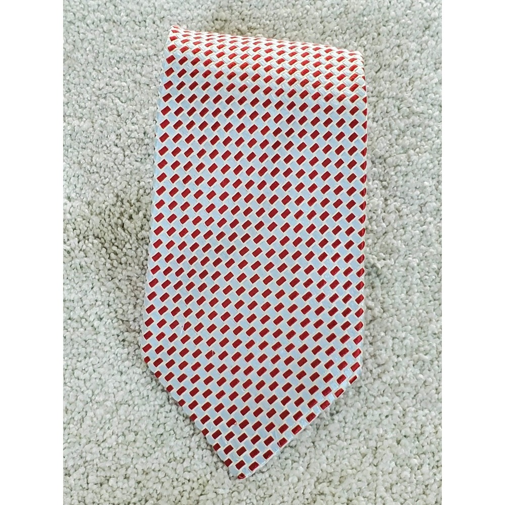 Facconable Men's Neck Tie Dark Red & Silver 100% Silk 60" Hand Made in France